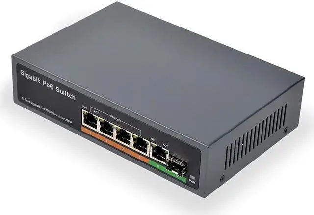 Alt view image 5 of 5 - 4 Port POE + 1 Port Uplink + 1 Port SFP 65W IEEE802.3At / Af Standard All Gigabit POE Network Switch(EU Plug)