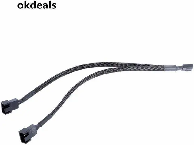 Main image of 30cm Black Braided Cable Y Splitter 3/4 pin PWM Fan Computer PC Fan Power Extension cable