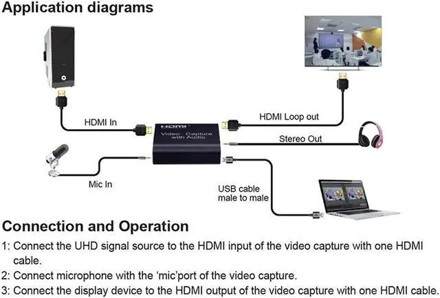 Alt view image 4 of 5 - 1080P 4K HDMI Video Capture Device HDMI To USB 2.0 Video Capture Card Dongle Game Record Live Streaming Broadcast Local Loop Out