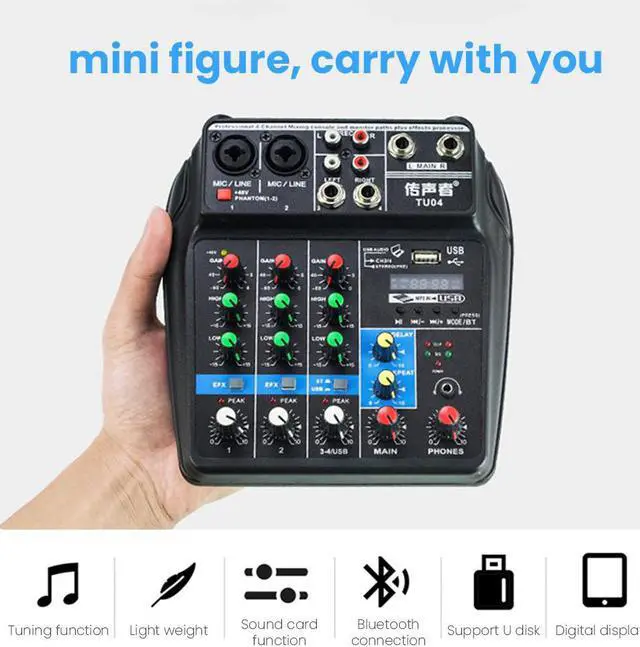 Alt view image 2 of 5 - 4 Channels Audio Mixer DJ Sound Mixing Console External Sound Card for Computer Audio Interface 48V Phantom Power