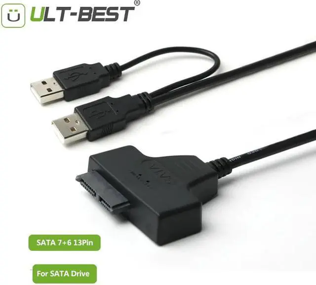 Main image of Cabo USB 2.0 to Slim SATA USB Slimline Serial ATA 7+6 13pin Connector Adapter Cable for CD DVD Rom Optical Drive