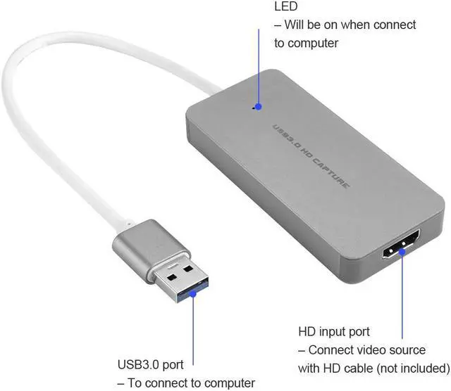 Alt view image 4 of 5 - USB 3.0 HD Capture Card Device Video Game Recorder 1080P Live Sreaming Converter Plug and Play for XBOX One PS3 PS4 WII U