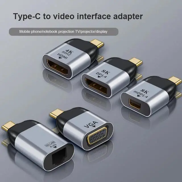 Main image of Type-C to HDMI DP VGA miniDP RJ45 Video interface Converter Adapter PLUG Projection 4K 60Hz HD video transmission for PC