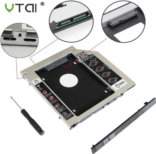Alt view image 3 of 5 - Optibay 9.5mm SATA 3.0 2nd HDD Caddy SSD CD DVD Case Enclosure caddy Sledding for laptop 13" 15" 17" SuperDrive