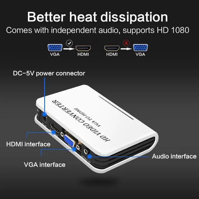 Alt view image 4 of 5 - Hot VGA2HDMI  Mini VGA to HDMI  Converter with 1080P Audio Adapter Connector for Notebook PC for HDTV Projector