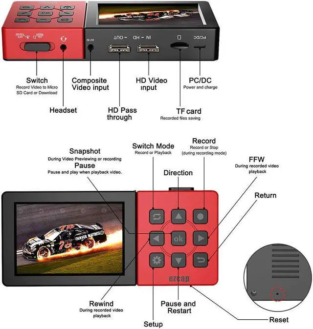Alt view image 5 of 5 - 273A 1080P 60fps Video Recorder Box Video Recorder Box Portable Game Capture Box with 3.5 Inch LCD Game Capture Device