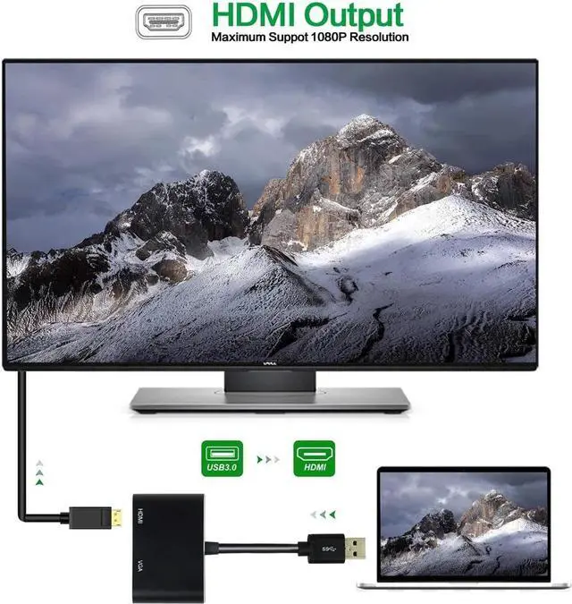 Alt view image 4 of 5 - USB 3.0 to VGA Adapter HD 1080P Multi-Display 2 in1 USB to Converter Audio Video Cable For Macbook Computer