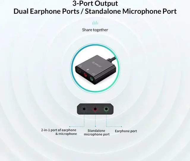 Alt view image 3 of 5 - USB External Sound Card USB to Earphone Headphone Audio Interface Adapter For Windows/Mac/Linux Microphone Sound Card