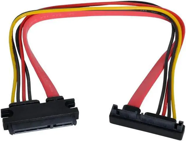 Alt view image 3 of 5 - Down Angled SATA III 3.0 7+15 22 Pin SATA Male to Female Data Power Extension Cable 30cm