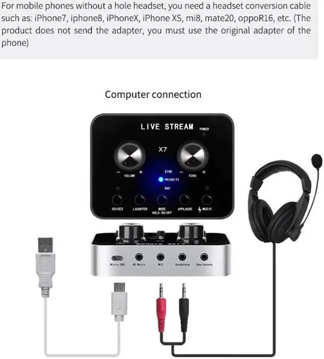 Alt view image 4 of 5 - Sound Card Headset Microphone Smartphone Webcast Personal Entertainment Live Broadcast Voice Changer for Mobile Phone C