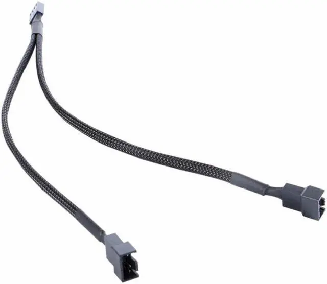 Alt view image 4 of 5 - 30cm Black Braided Cable Y Splitter 3/4 pin PWM Fan Computer PC Fan Power Extension cable