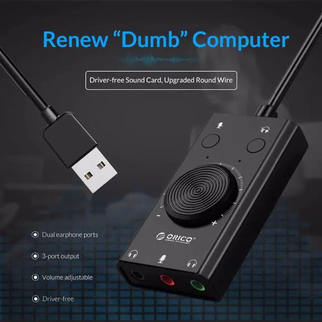 Alt view image 2 of 5 - External USB Sound Card Stereo Mic Speaker Headset Audio Jack 3.5mm Cable Adapter Mute Switch Volume Adjustment Free Drive