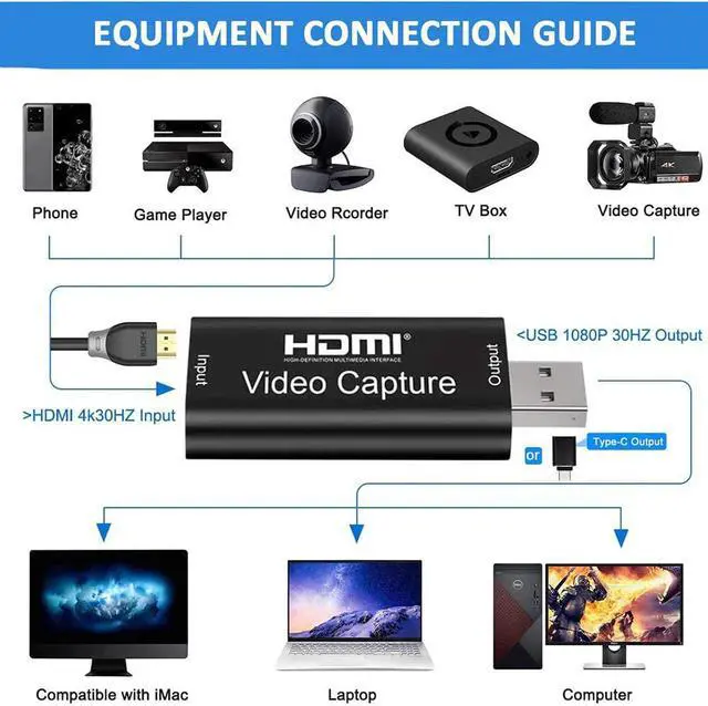 Alt view image 3 of 5 - USB 2.0 HDMI Capture Card Mini Video Recording Box with USB 3.1 OTG Adapter for Game DVD Live Streaming Broadcast