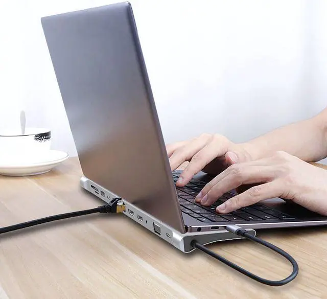 Alt view image 4 of 5 - 12 in 1 Type-c to Dual /VGA/USB 3.0 Hub/PD/RJ/Micro-SD/TF Card Dock Adapter High Resolution Multifunctional Cable Hub