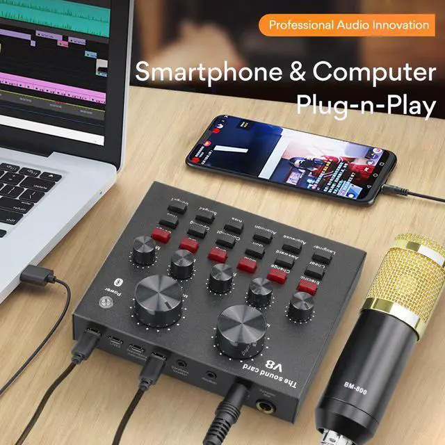 Alt view image 2 of 5 - Studio bm 800 Condenser Microphone Mixer Kit Mic Sound Card Audio Interface bm800 Microphone for PC Computer Phone