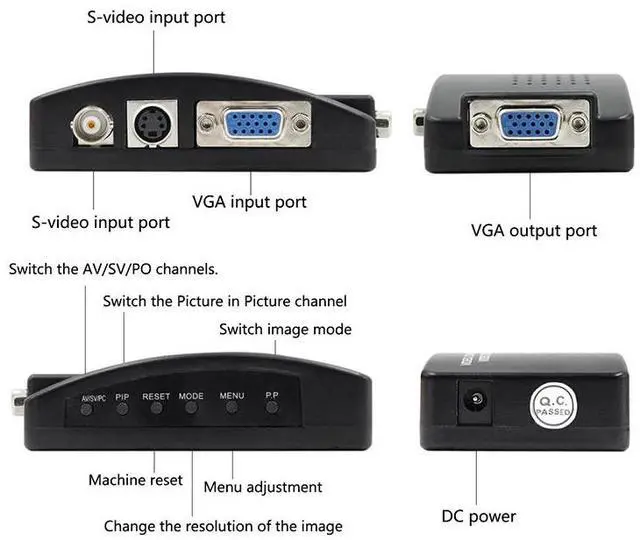 Alt view image 4 of 5 - VGA Composite S-Video to VGA Converter Video Converter VGA Output Adapter Digital Switch Box for PC Mac TV Camera DVD DVR