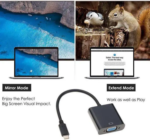 Alt view image 2 of 5 - USB Type C To VGA USB 3.1 Type-C Male To VGA Female Adapter Cable Converter 1080P for Macbook Chromebook Pixel Laptop
