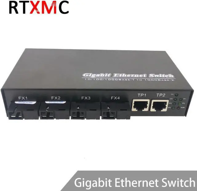 Alt view image 3 of 5 - 4G2E 1000M Gigabit Ethernet switch Fiber Optical Media Converter Single Mode 4*1.25G Fiber SC 2RJ45  4SC port  2UTP single fiber