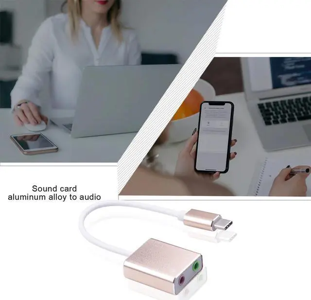 Alt view image 3 of 5 - 7.1 External Type C USB Sound Card for Macbook Pro Air USB C 3.5mm Audio Jack Headphone Mic Adapter USB-C Computer Sound Card