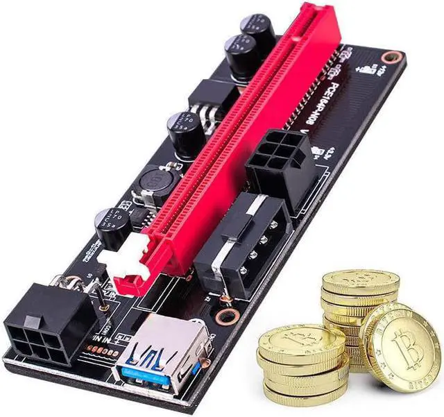 Alt view image 5 of 5 - PCI Express PCIE PCI-E Riser Card 009s Molex 6Pin to SATA 1X 16X USB3.0 Extender Adapter LED Mining