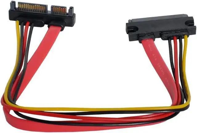 Alt view image 5 of 5 - Down Angled SATA III 3.0 7+15 22 Pin SATA Male to Female Data Power Extension Cable 30cm