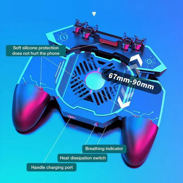 Alt view image 3 of 5 - Controller AK88 Six Finger All-In-One Gamepad for PUBG Mobile IOS Android L1 R1 Trigger Operating Gamepad