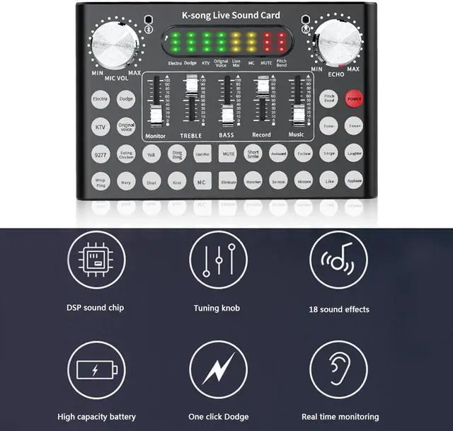 Alt view image 2 of 7 - Usb Sound Card 12 Sound Pattern Audio Microphone Webcast Live External Usb Sound Card Bluetooth Function Audio Interface