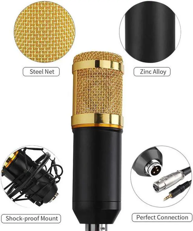 Alt view image 2 of 5 - 800 Condensador Microphone 800 Stand Desk Holder Pop Filter Tripod Sound Card for Computer Studio Karaoke Mikrafon Guitar