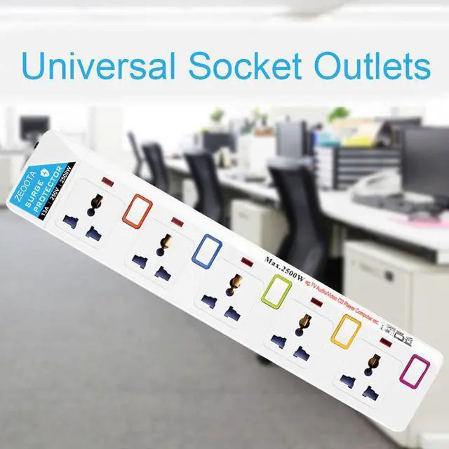 Alt view image 3 of 5 - Lead Power Strip Cord Individual Switched Outlet Overload Surge Protector Universal Plug Sockets 2500W/13A 1.8m Cable