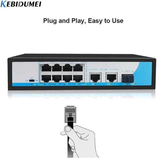 Alt view image 2 of 5 - 10/100/1000M 8 Ports RJ45 Ethernet Networks POE Switch 2ch Uplink Switch 1 channel Gigabit Switch with SFP Slot