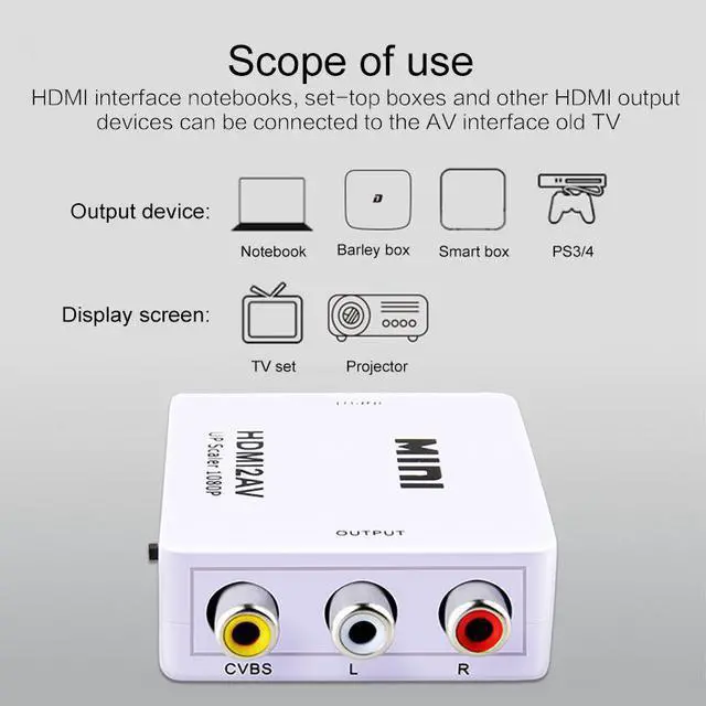 Alt view image 5 of 5 - TO AV Scaler Adapter HD Video Converter Box  To RCA AV/CVSB L/R Video 1080P 2AV Support NTSC PAL for Notebook