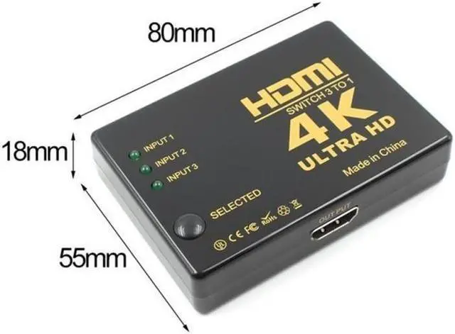 Alt view image 2 of 5 - Switcher Switch 3x1 4K*2K 1080P 3 Port Selector Adapter Splitter Box Ultra HD for HDTV Xbox PS3 PS4 Multimedia Video Cables