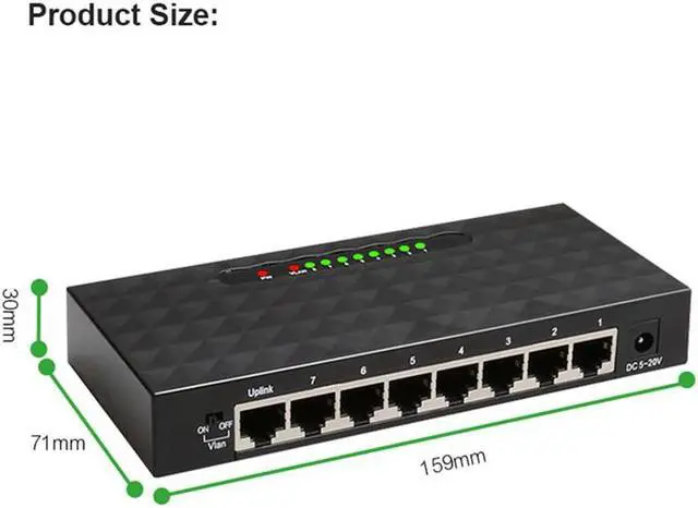 Alt view image 2 of 5 - 8 Port Gigabit Switch Network Ethernet Hub Adapter Full or Half Duplex Ex Ch Ange