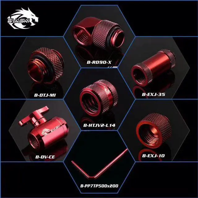 Main image of Water Cooling Fitting Rigid Tubing Fitting Compression Kit Valve+Angled 90+Extenders+Metal Hard Pipe 7 IN 1