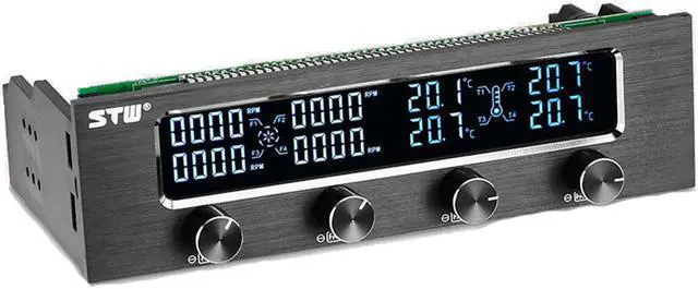 Alt view image 2 of 5 - Sunshine-tipway  Multi-Function PC CPU 4 Channel Fan Controller Speed Control Adjuster LCD Cooling Front Panel