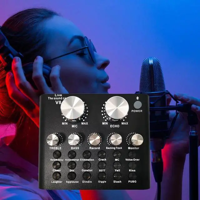 Alt view image 4 of 5 - Live Sound Card Portable o Mixer DJ Sound Mixer for Recording Microphone Guitar External Computer Phone