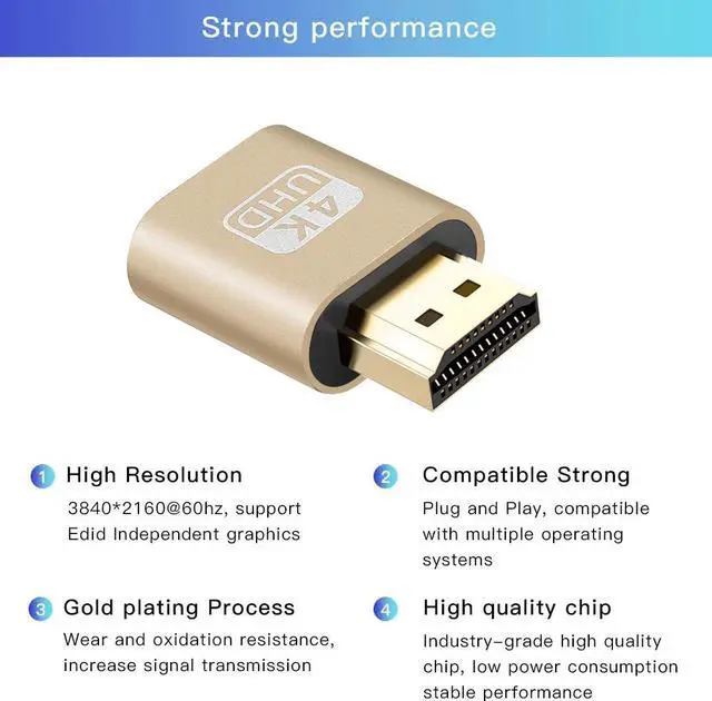 Alt view image 5 of 5 - HDMI 1.4 DDC EDID Dummy Plug VGA Adapter Virtual Display Adapter Headless Ghost Display Emulator Video card Lock plate