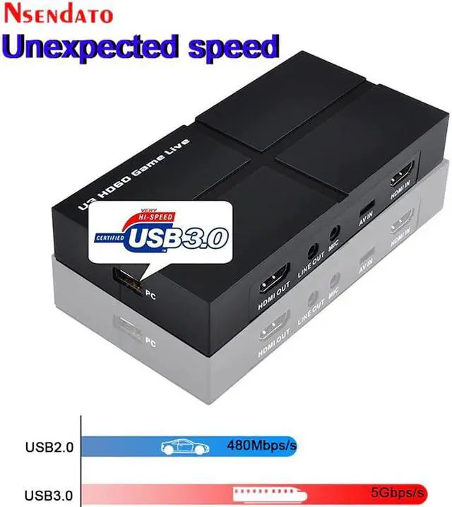 Alt view image 2 of 5 - 1080P 60 USB 3.0  AV Video Capture Card Drive Free Plug & Play Full HD PC Game Recording Live Streaming Broadcast