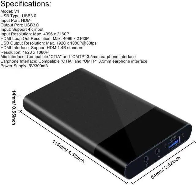Alt view image 5 of 5 - USB3.0 Portable Plug And Play Meeting Live Broadcasts Home Office Video Capture Card No Driver 4K 1080P 30fps High Speed