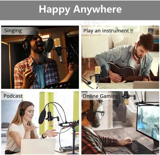 Alt view image 4 of 5 - 800 Studio Condenser Microphone Kit Vocal Recording KTV Karaoke Microfone with Sound Card and Stand for PC Computer