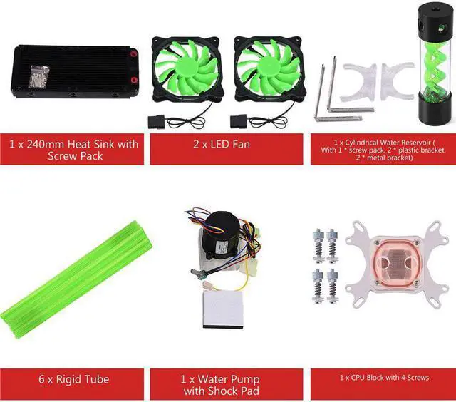 Alt view image 2 of 5 - PC Water Cooling Kit 240mm Heat Sink + CPU Water Block + Water Pump + Cylindrical Water Reservoir + Rigid Tubes + LED Fan