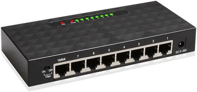 Alt view image 3 of 5 - 1000mbps 8 Ports High Performance small Network VLAN Hub Gigabit Ethernet Desktop Switch 100-240V Black Smart network switch