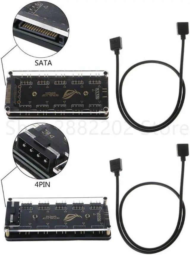 Alt view image 2 of 5 - 3 pin AURA SYNC 5V RGB 10 Hub Splitter SATA Power 3pin ARGB Adapter Extension Cable for A SUS LED New