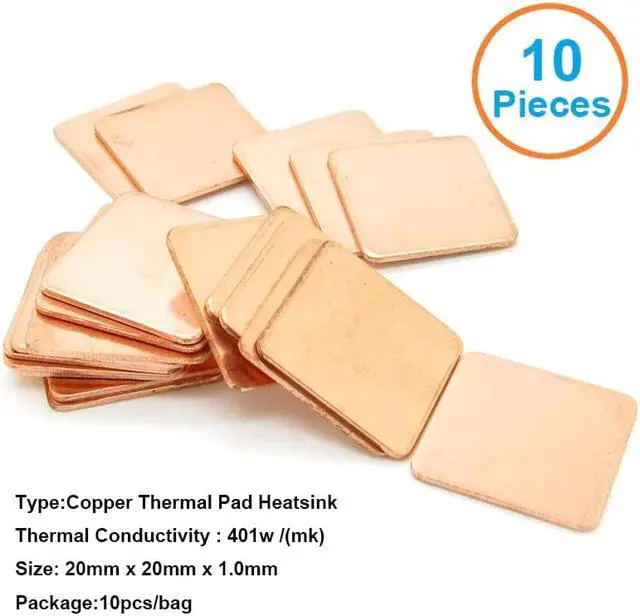 Alt view image 2 of 4 - 10pcs/lot 20x20x1.0mm DIY Copper Shim Heatsink thermal Pad Cooling for XBOX360 PS2 3 4 BGA CPU VGA Chip RAM IC Cooler Heat sink