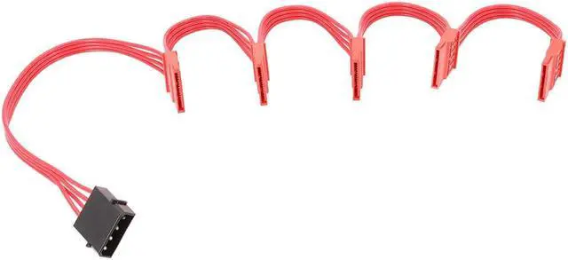 Alt view image 5 of 5 - Drive SATA Power Cable 4Pin IDE Molex to 5 x SATA Adapter Splitter Cable 18AWG Red for HDD SSD Cage PC Server DIY
