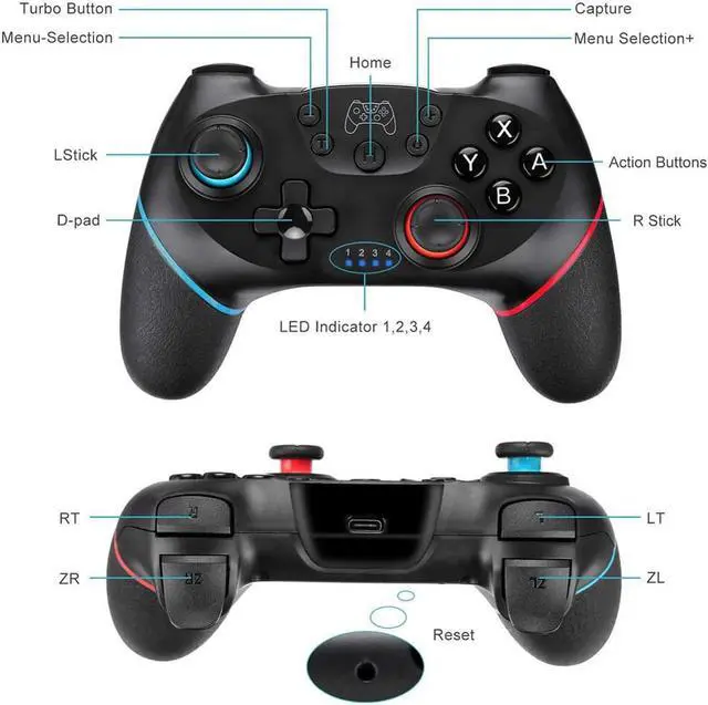 Alt view image 4 of 5 - Pro Game Console Gamepad Bluetooth Game joystick Controller 6-Axis Gyro Wireless Game pad for Nintendo Switch