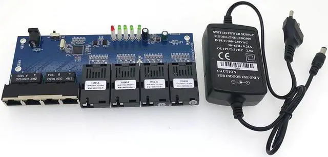 Alt view image 7 of 7 - Ethernet 4F4E 10/100M Ethernet Switch 4 Fiber Port SC 25KM 4 UTP RJ45 Erhetnet Fiber Optical Switch with power supply