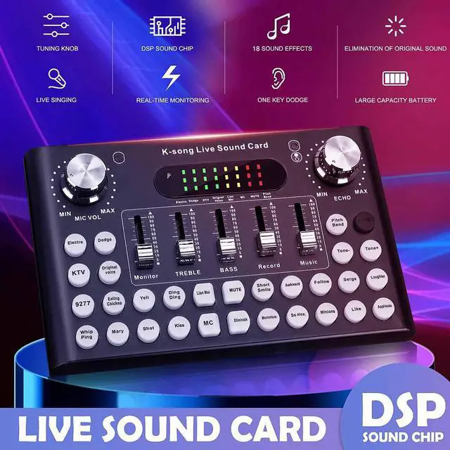 Main image of 18 Sound Effects Dual DSP bluetooth Live Sound Card Webcast Headset Mic Voice Control for iOS Android Phone Computer