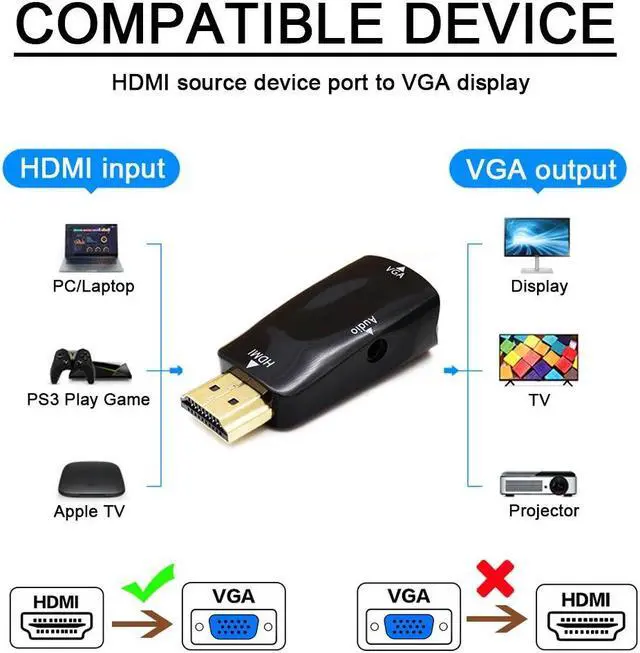 Alt view image 2 of 5 - to VGA Cable Converter  Male To VGA Famale Converter Adapter 3.5 mm Jack Audio HD 1080P For PC Laptop Tablet