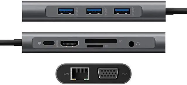 Alt view image 5 of 5 - HUB C 10 in 1 Thunderbolt 3 Type C Adapter Dock 3  3.0 Port 4K HDMI 1080P VGA RJ45 Gigabit Ethernet For Macbook Pro